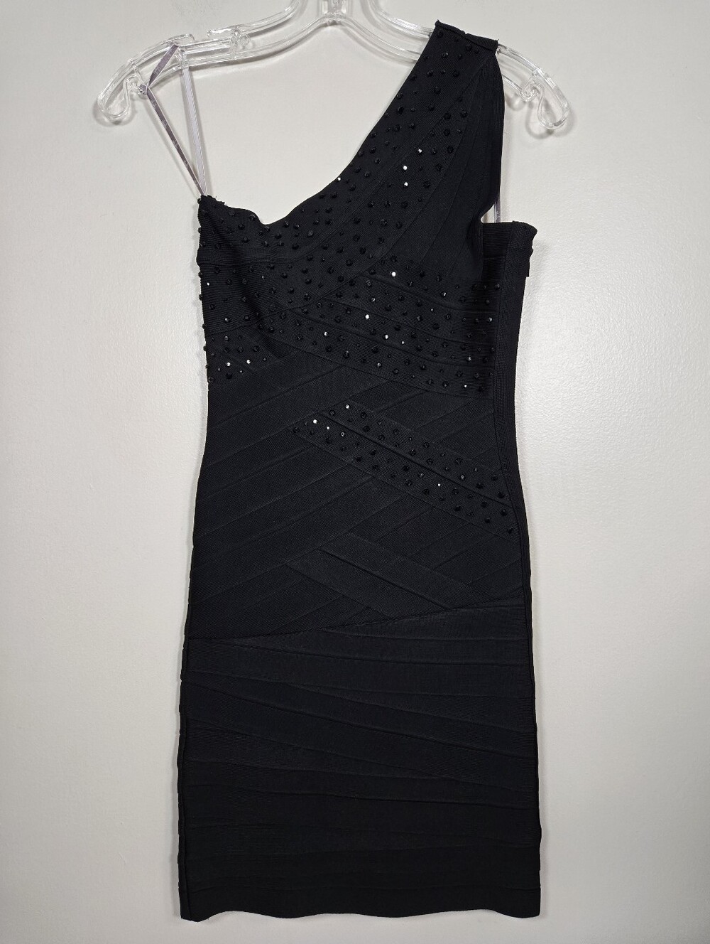 Stretta Black One-Shoulder Embellished Bodycon Dress, Size XS ~ NWT - Picture 2 of 13
